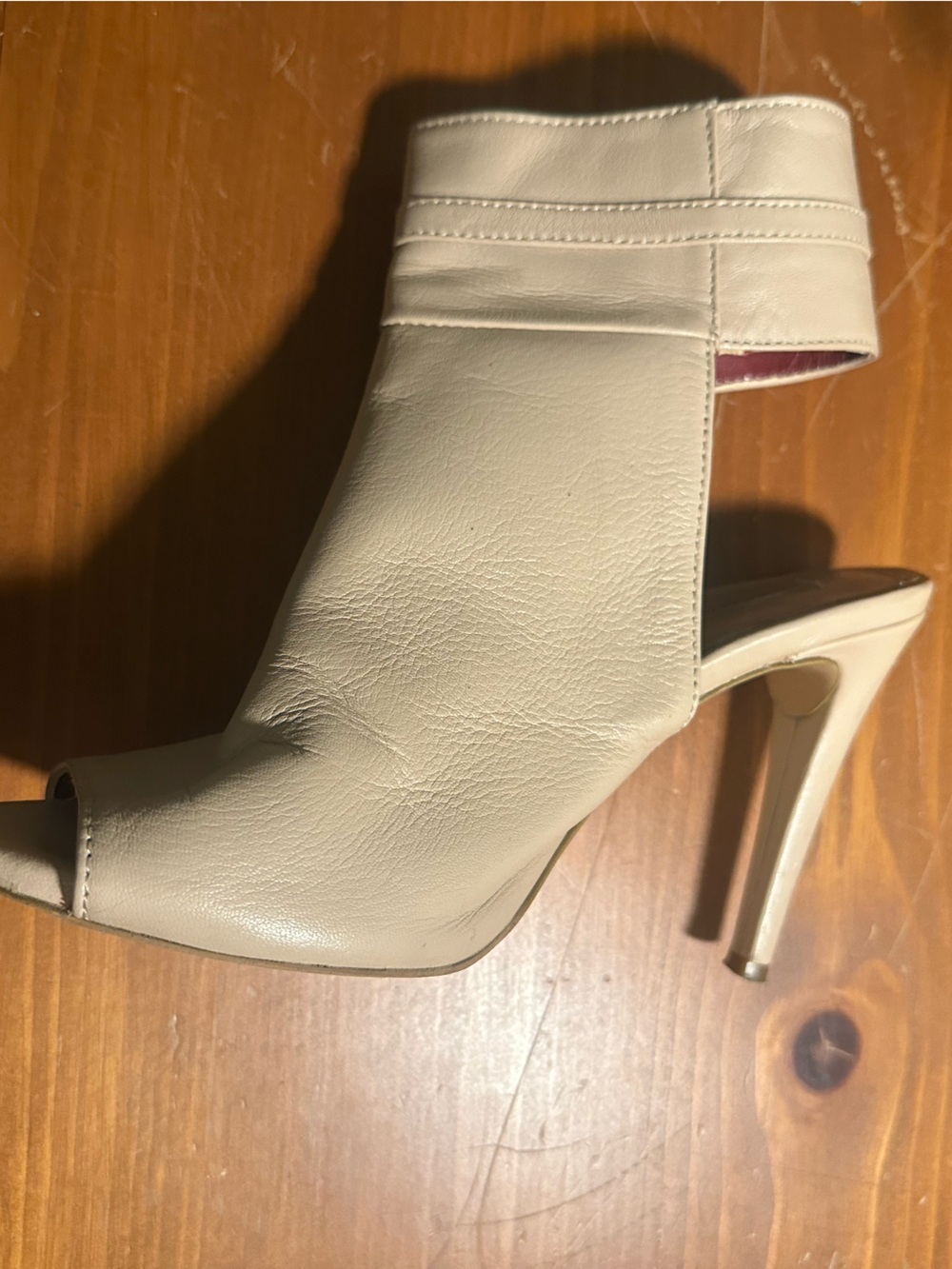 BCBGMaxAzria Cream Peep-Toe Ankle Bootie Heel